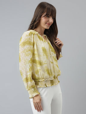 Printed Top Casual Full Sleeves Yellow Top