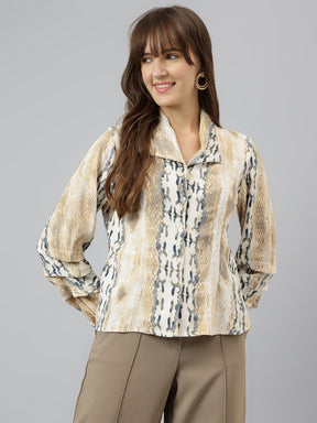 Blue Spread Collar Full Sleeves Printed Shirt For Casual Wear