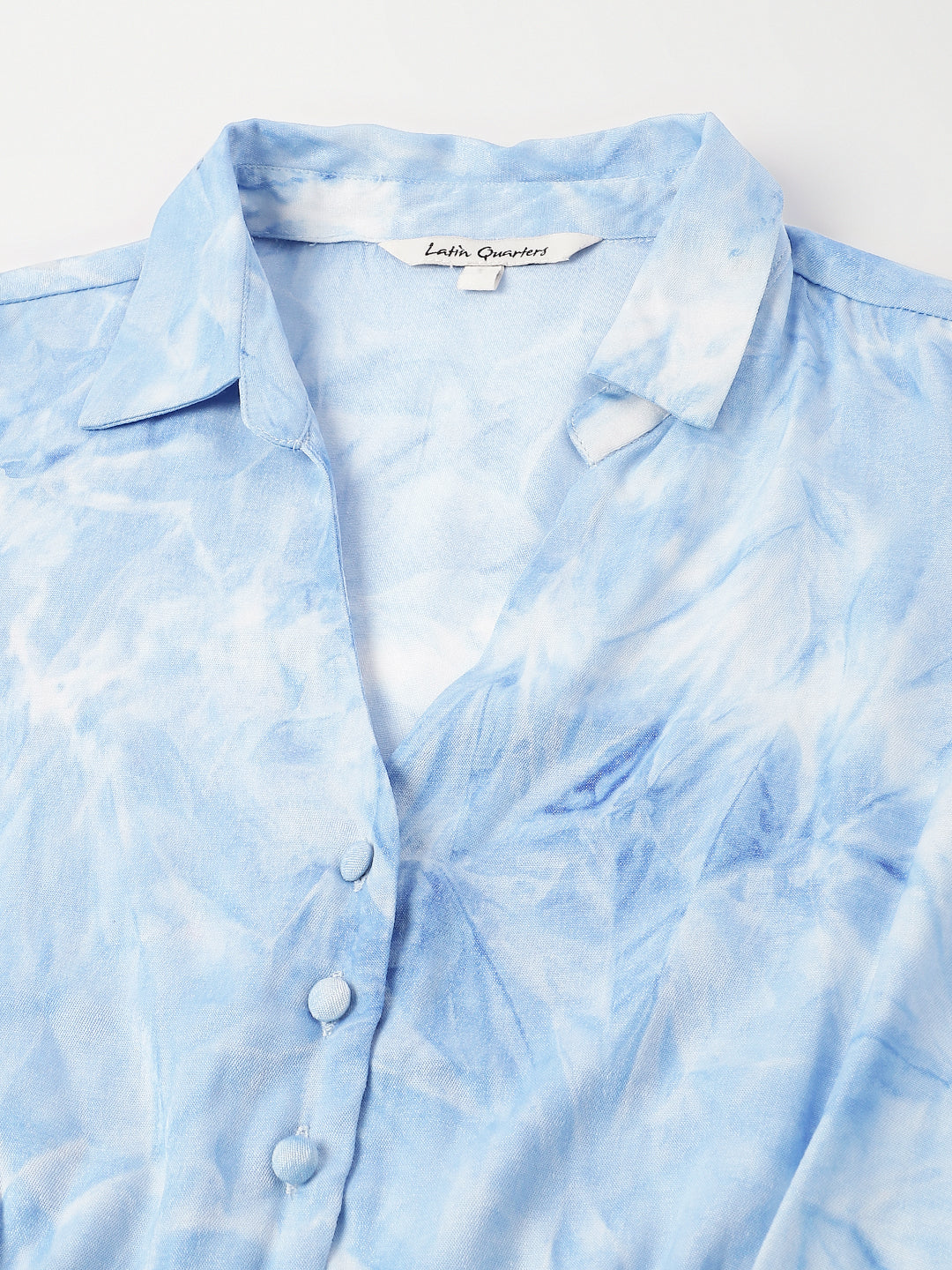 Blue Spread Collar Three Quarter Sleeves Dyed Shirt For Casual Wear