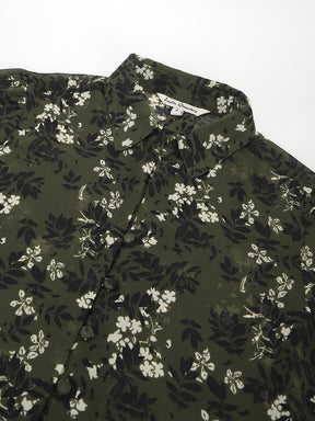 Green Full Sleeve Collared Neck Printed Shirt For Casual Wear