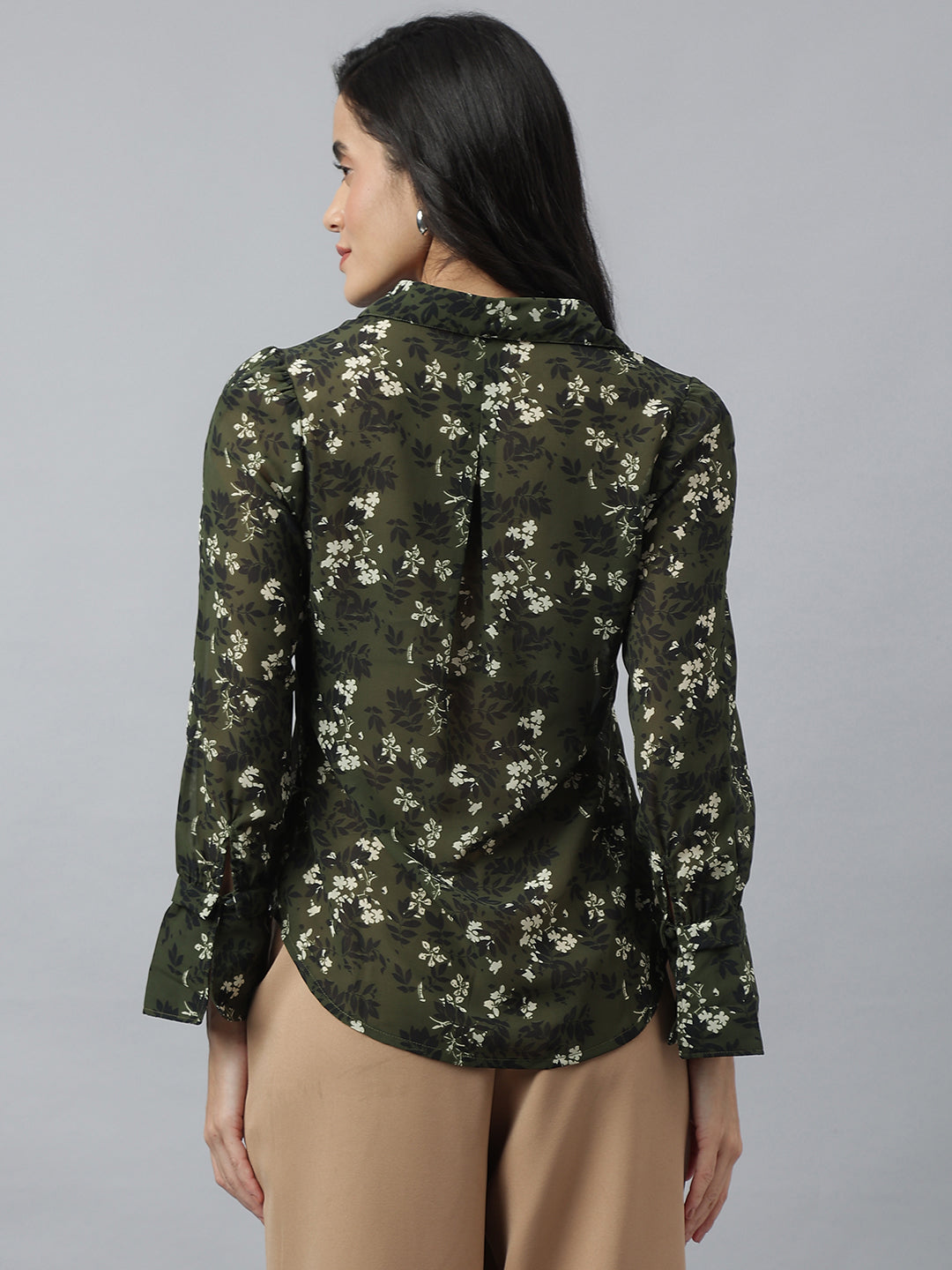 Green Full Sleeve Collared Neck Printed Shirt For Casual Wear