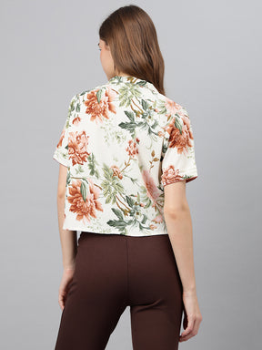 Brown Spread Collar Short Sleeves Printed Shirt Casual For Wear