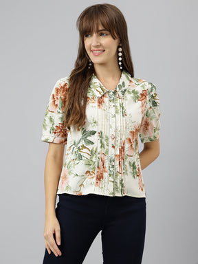 Brown Shirt Collar Short Sleeves Printed Shirt For Casual Wear