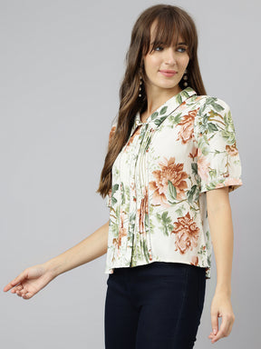 Brown Shirt Collar Short Sleeves Printed Shirt For Casual Wear