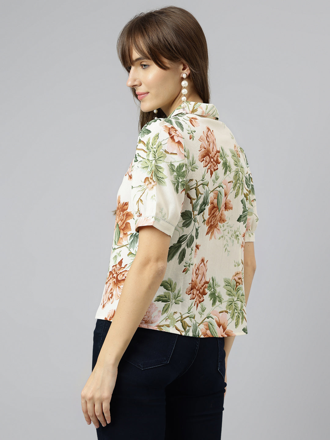 Brown Shirt Collar Short Sleeves Printed Shirt For Casual Wear