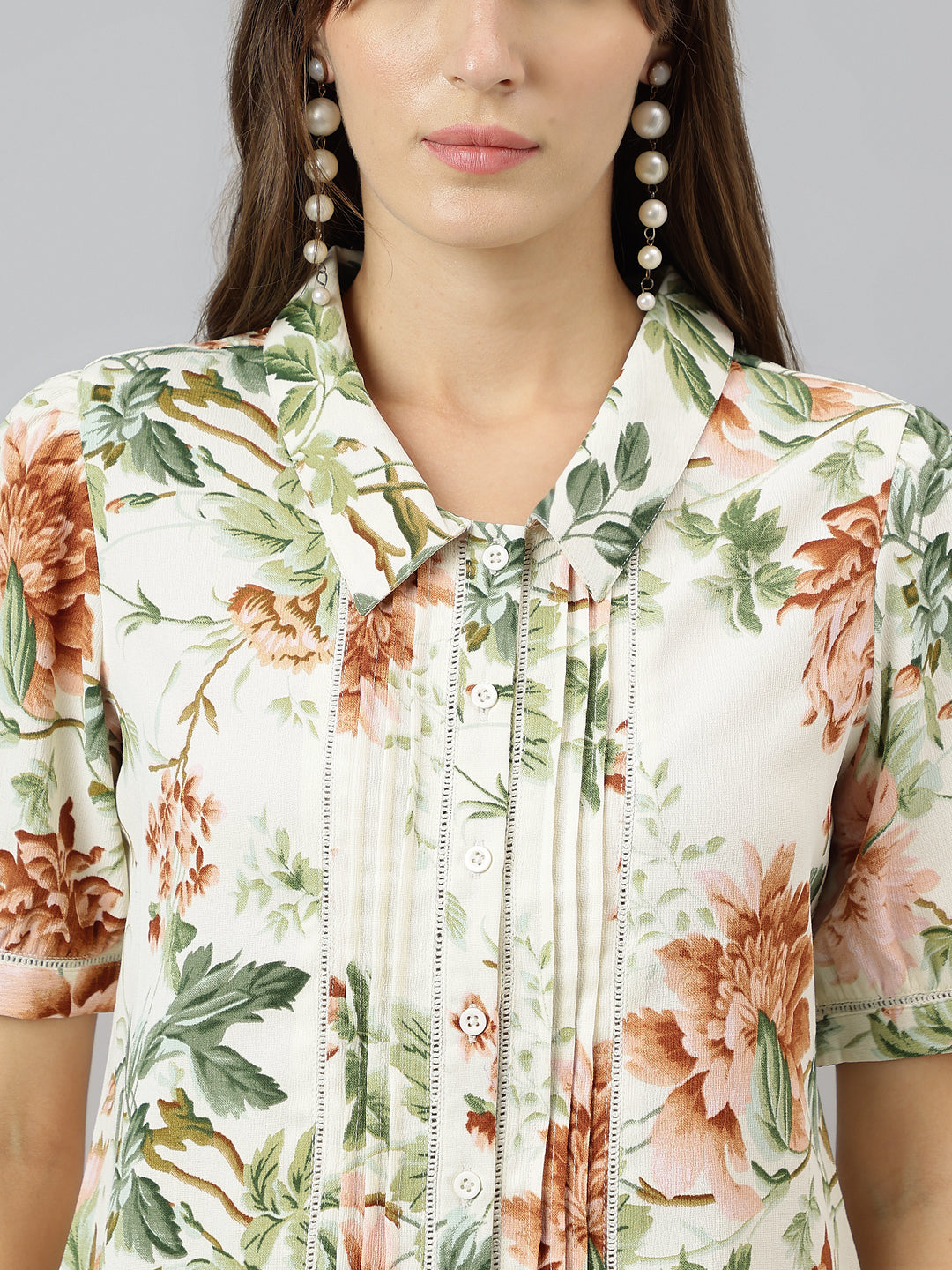 Brown Shirt Collar Short Sleeves Printed Shirt For Casual Wear