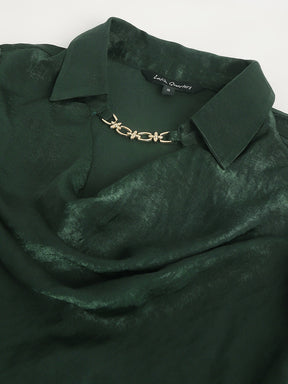 Latin Quarters Women's Green Full Sleeves Collar Neck Casual Solid Top