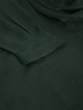 Latin Quarters Women Green Collar Long Sleeves Solid Top For Casual Wear