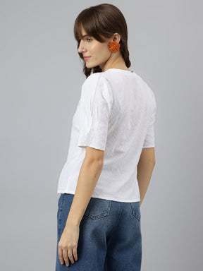 White V-Neck Short Sleeves Solid Shirt For Casual Wear