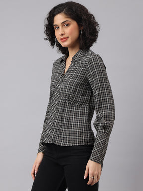 Trendy Black Full Sleeve Collar Checkered Casual Shirt for Effortless Style