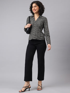 Trendy Black Full Sleeve Collar Checkered Casual Shirt for Effortless Style