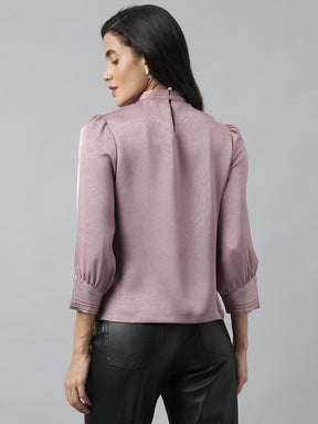 Latin Quarters Women'S Pink Solid High Neck 3/4Th Sleeve Casual Top