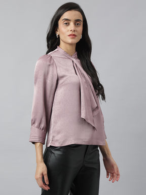 Latin Quarters Women'S Pink Solid High Neck 3/4Th Sleeve Casual Top