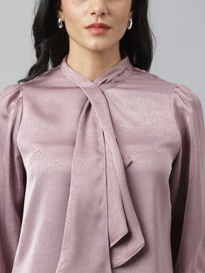 Latin Quarters Women'S Pink Solid High Neck 3/4Th Sleeve Casual Top