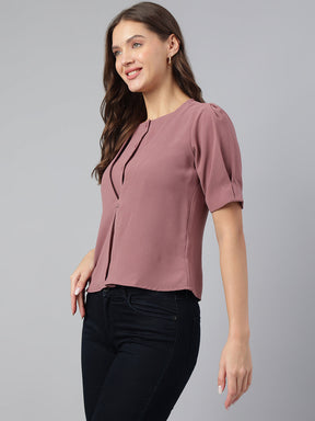 Pink Dusky Half Sleeve Round Neck Solid Casual Top For Everyday Wear