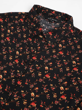 Black Short Sleeves Collared Neck Floral Shirt For Casual Wear