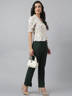 Cream Half Sleeve Collared Neck Printed Shirt For Casual Wear