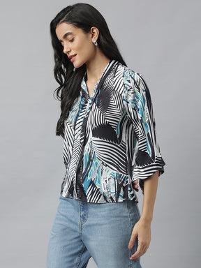 Latin Quarters Women'S Black V-Neck 3/4Th Sleeves Printed Casual Top