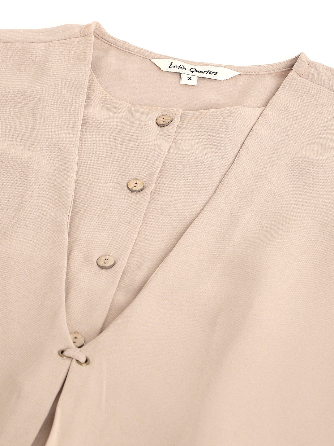 Latin Quarters Women's Beige Half Sleeves Round Neck Casual Solid Top