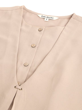 Latin Quarters Women's Beige Half Sleeves Round Neck Casual Solid Top