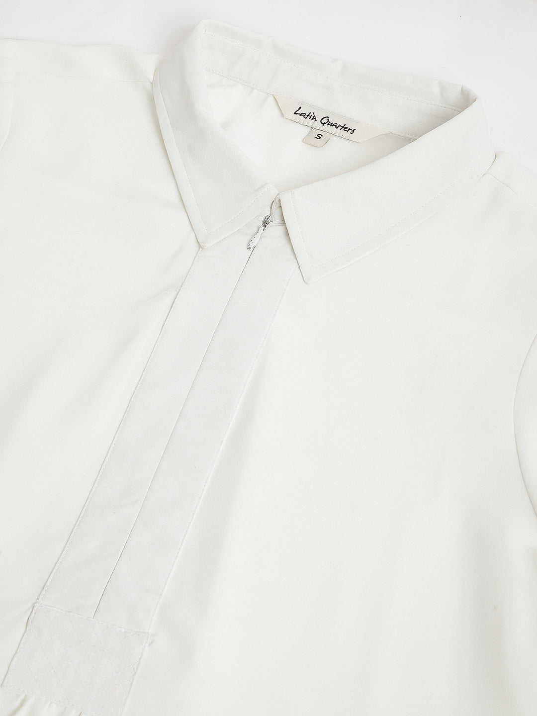 White 3/4 Sleeve Collared Neck Solid Top For Casual Wear