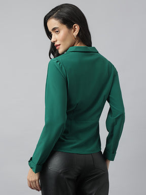 Green Full Sleeve Collared Neck Solid Shirt For Casual Wear