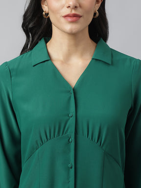 Green Full Sleeve Collared Neck Solid Shirt For Casual Wear