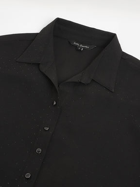 Black Short Sleeves Collared Neck Solid Shirt For Casual Wear