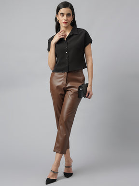 Black Short Sleeves Collared Neck Solid Shirt For Casual Wear