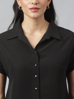 Black Short Sleeves Collared Neck Solid Shirt For Casual Wear