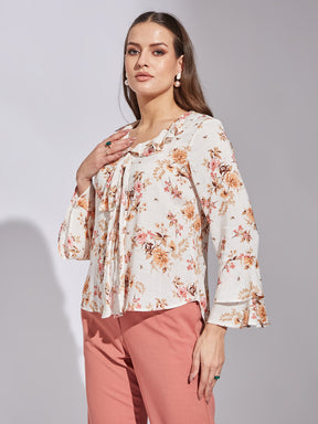 Latin Quarters Women Orange Round Neck Full Sleeve Floral Top