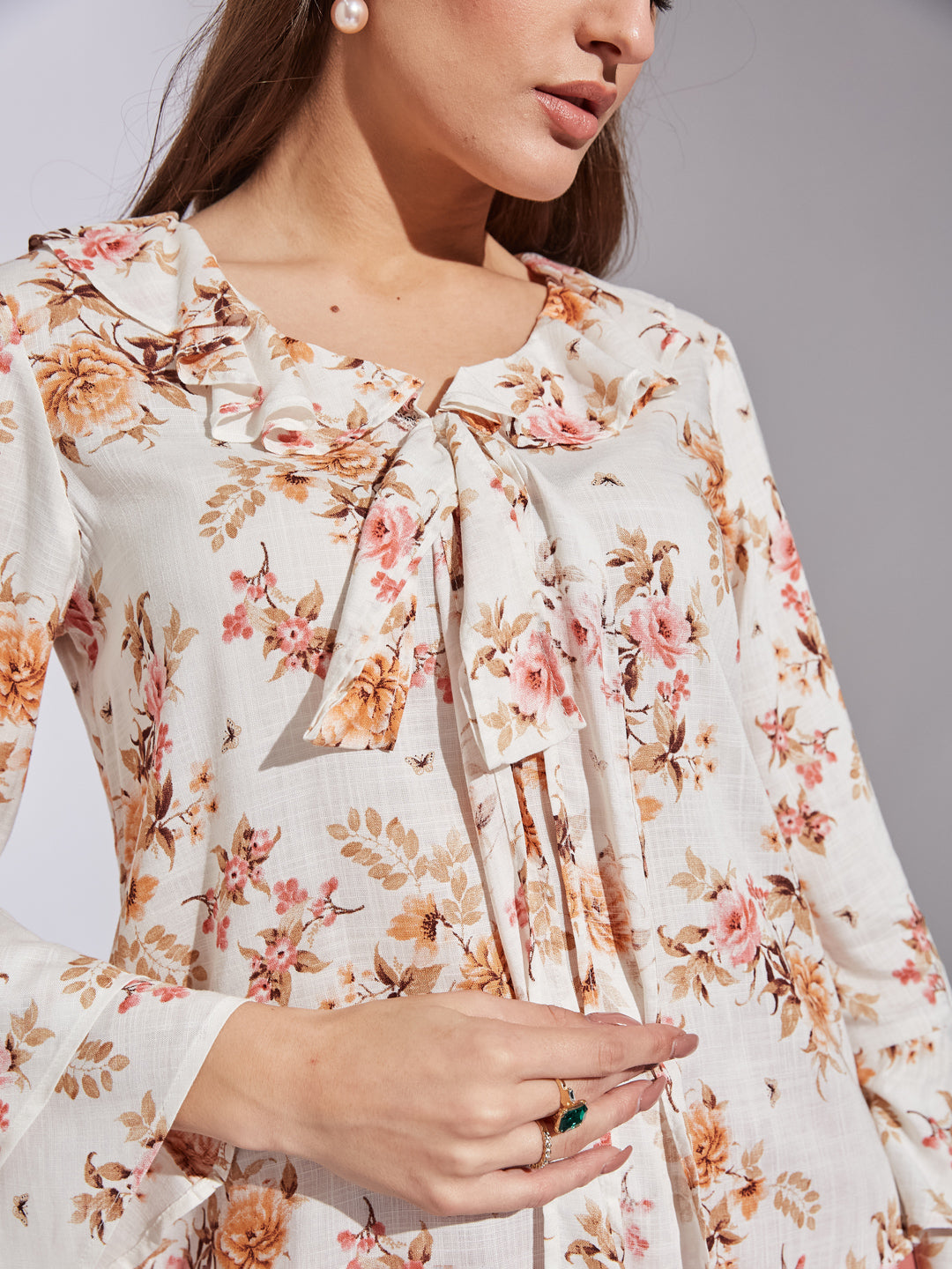 Latin Quarters Women Orange Round Neck Full Sleeve Floral Top