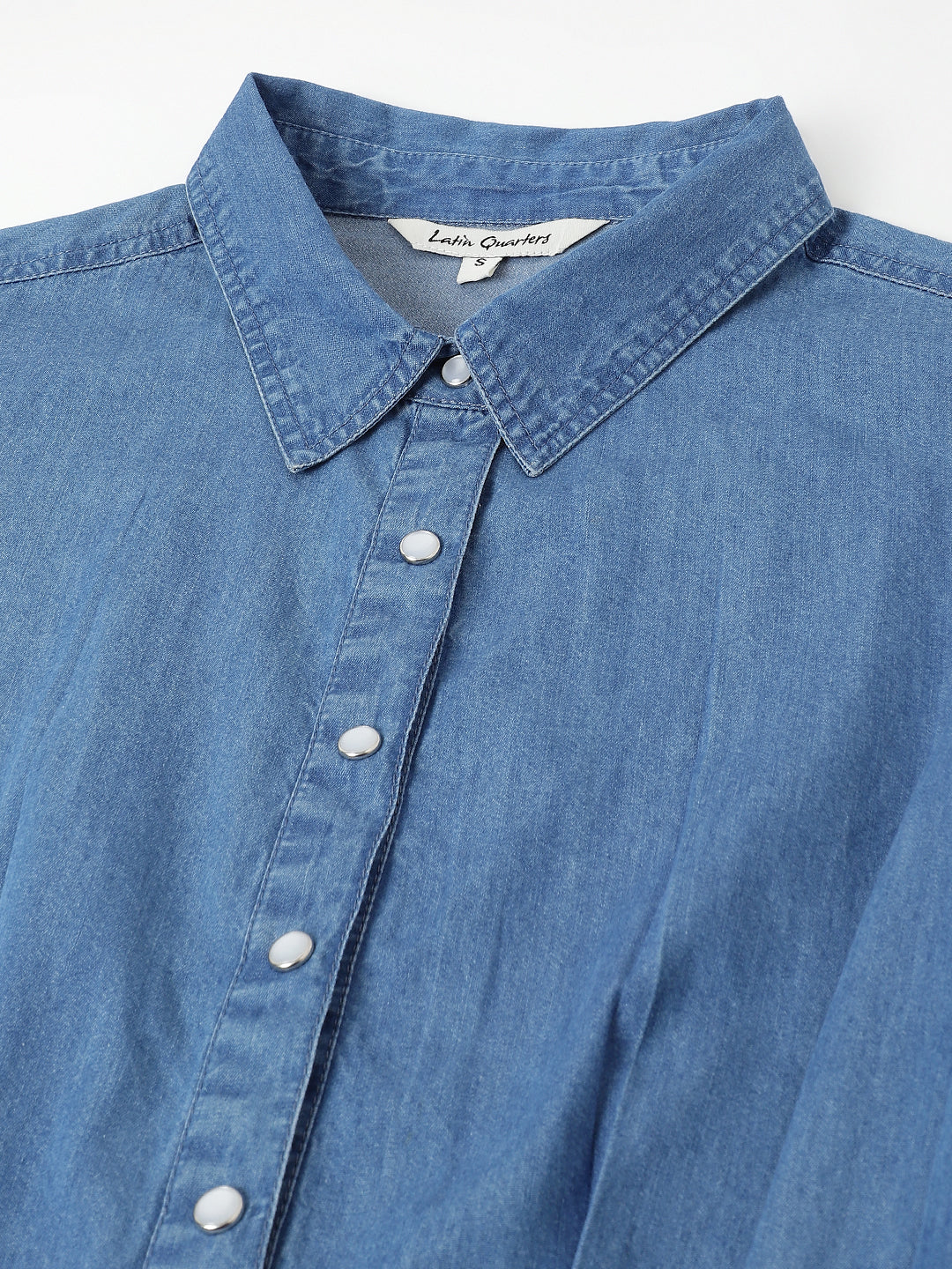 Latin Quarters Women Blue Half Sleeve Collared Casual Solid Shirt