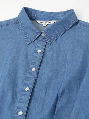 Latin Quarters Women Blue Half Sleeve Collared Casual Solid Shirt