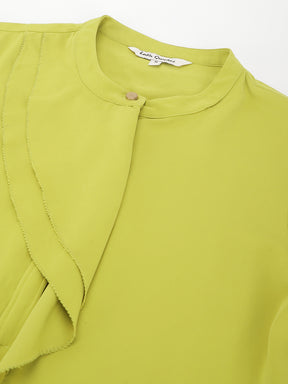 Lime 3/4 Sleeve Round Neck Solid Top For Casual Wear