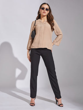 Latin Quarters Women Beige Round Neck 3/4Th Sleeve Solid Top