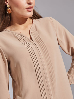 Latin Quarters Women Beige Round Neck 3/4Th Sleeve Solid Top