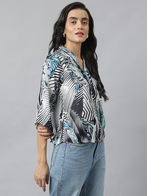 Latin Quarters Women'S Black V-Neck 3/4Th Sleeves Printed Casual Top
