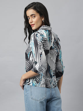 Latin Quarters Women'S Black V-Neck 3/4Th Sleeves Printed Casual Top