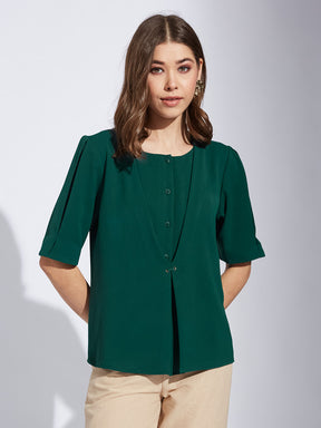 Latin Quarter Women Green Round Neck Half Sleeve Solid Tunic Blouse