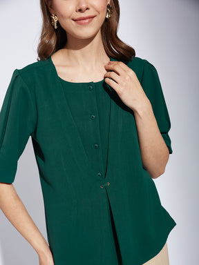 Latin Quarter Women Green Round Neck Half Sleeve Solid Tunic Blouse