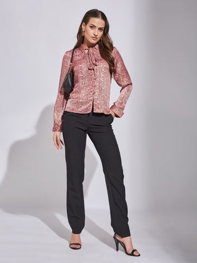 Latin Quarters Women Pink Collar Neck Full Sleeve Printed Top