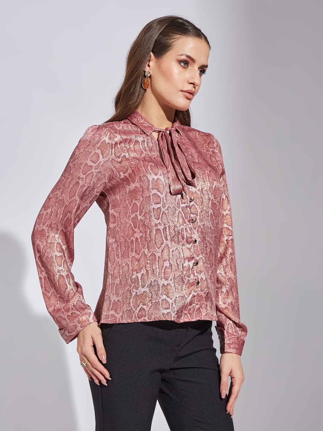 Latin Quarters Women Pink Collar Neck Full Sleeve Printed Top