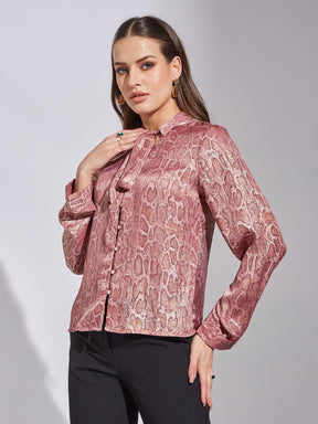Latin Quarters Women Pink Collar Neck Full Sleeve Printed Top
