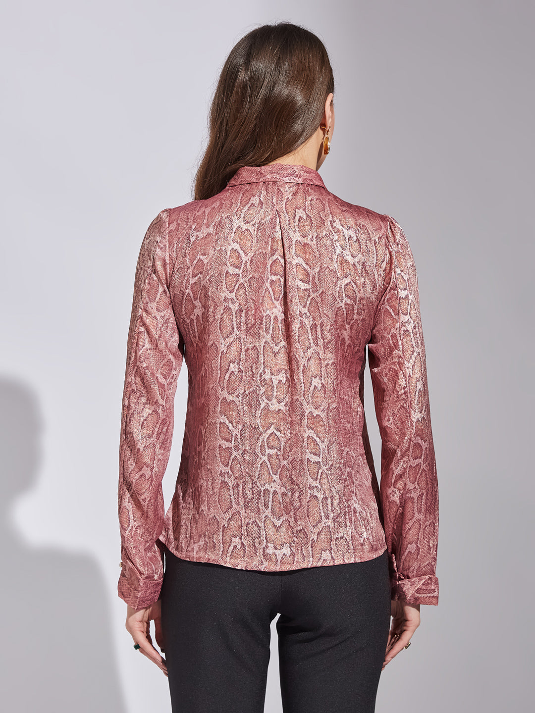 Latin Quarters Women Pink Collar Neck Full Sleeve Printed Top