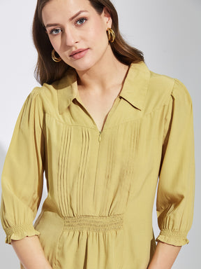 Latin Quarters Women Beige Collar Neck 3/4Th Sleeves Solid Shirt Blouse For Casual Wear