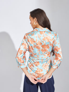 Latin Quarters Women Brown Collar Neck 3/4th Sleeves Printed Blouse Top For Casual