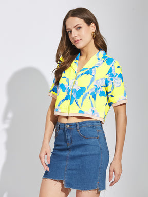 Latin Quarters Women Yellow Collar Neck Half Sleeves Printed Shirt Blouse For Casual Wear