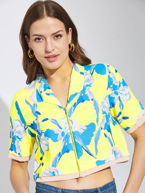 Latin Quarters Women Yellow Collar Neck Half Sleeves Printed Shirt Blouse For Casual Wear
