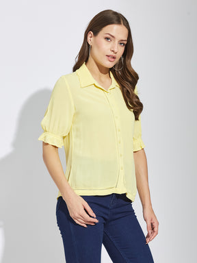 Latin Quarters Women's Yellow Half Sleeves Collar Neck Casual Solid Shirt
